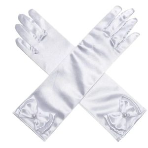 Satijnen handschoenen met strik - Wit (30cm)