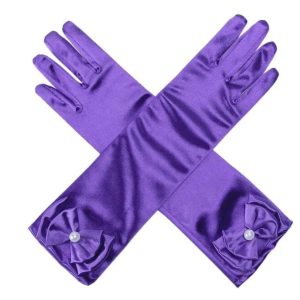 Satijnen handschoenen met strik - Paars (30cm)