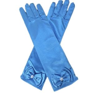 Satijnen handschoenen met strik - Donkerblauw (30cm)
