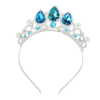 Blauw Snowflake Celestia kroontje met drie grote druppelvormige kristallen en zilverkleurige versieringen